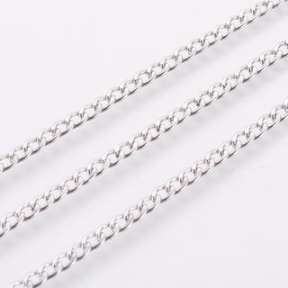 304 Stainless Steel Curb Chains, Stainless Steel Color, 4.6x3x1mm.  Sold by the Foot
