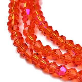 Faceted Bicone Glass Beads Strands, AB Plated Red, 2 mm, Approx 165 Beads.  13" Strand.