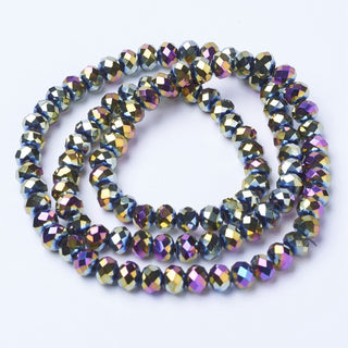 Electroplate Transparent Glass Beads Strands,Multi-Colored Full Plated, Faceted, Rondelle, Multi-Color Plated, 4x3mm, Hole: 0.4mm, approx 125 Beads.