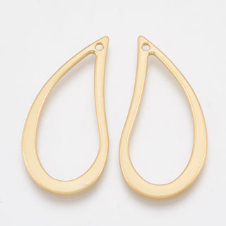 Smooth Surface Alloy Open Back Bezel Pendants, Matte Gold Color, 34x16.5x1mm, Hole: 1.2mm(Packed 2)