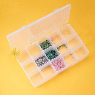 Plastic Beads Storage Container 15 Compartments, Rectangle Shape, White Color, 16.5x27.5x5.5cm