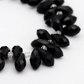 Crystal Glass Beads Strands, Faceted, Drop, Black, 12x6mm, Hole: 1mm; about 100pcs/strand, 16.5"