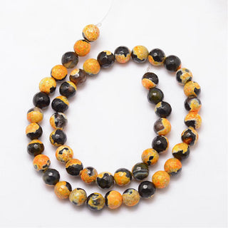 Agate *Faceted. Fire Crackle Agate. (8 mm Size  Rounds) Gorgeous Black- OrangeYellows (16" strand)