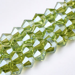 Bicone Beads Faceted.  Glass 8mm.   (Pearl Luster Plated Light Green.   (Approx 40 Beads)