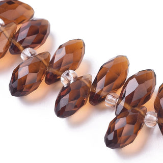 Crystal Glass Beads Strands, Faceted, Drop, Coconut Brown, 12x6mm, Hole: 1mm; about 100pcs/strand, 16.5"
