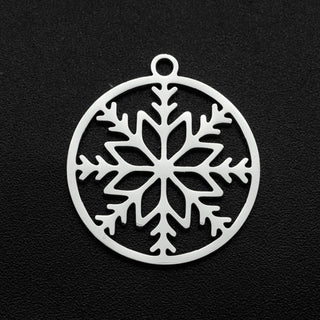 Christmas 201 Stainless Steel Pendants/ Components, Laser Cut, Ring with Snowflake, Stainless Steel Color, 22x20x1mm, Hole: 1.6mm(Packed 2 )