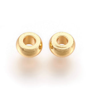 304 Stainless Steel Spacer Beads, Flat Round, Real 18k Gold Plated, 4x2mm, Hole: 1.6mm.  (Packed 50 Beads).