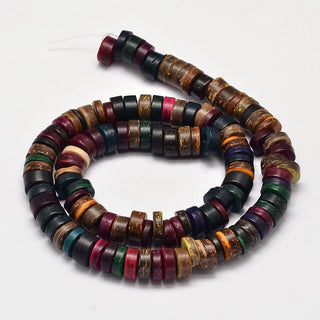 Natural Coconut Disc Bead Strands, Mixed Color, 9x3~5mm, Hole: 3mm, about 111pcs/strand, 15.7 inch