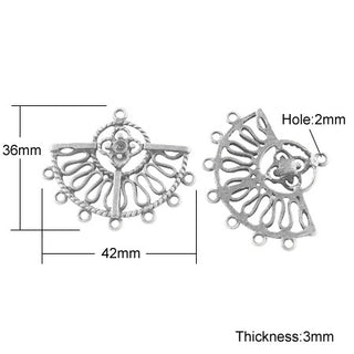 Tibetan Style Chandelier Link Rhinestone Settings, Lead Free and Nickel Free, Fan, Antique Silver, about 36mm long, 42mm wide, 3mm thickness... (Packed 10)