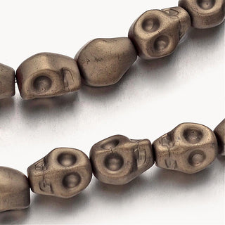 Electroplate Glass Beads Strands, Skull, Antique Bronze Plated, 10x8x6.5mm, Hole: 1mm.  (20 Skulls/ Strand)