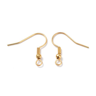304 Stainless Steel Earring Hooks, Ear Wire, with Horizontal Loop, Real 18K Gold Plated, 20x20x3mm, Hole: 2mm, Pin: 0.7mm  *Packed 20 (10 Sets)