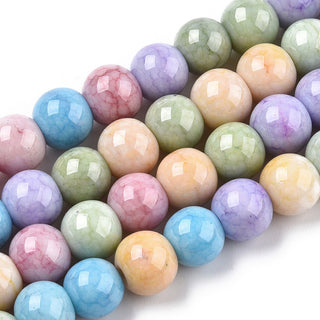 Opaque Crackle Glass Round Beads Strands, Imitation Stones, Round,Pastel Assorted Colors, Hole: 1.5mm, approx 50 Beads.