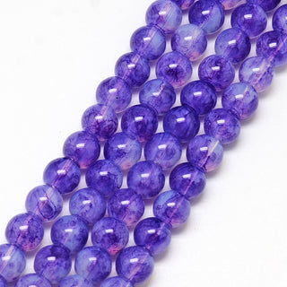 Baking Painted Glass Beads Strands, Imitation Opalite, Round, Medium Purple, 8mm, Hole: 1.3~1.6mm.  (Approx 50 Beads)