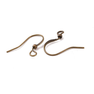 Antique Bronze Brass Earring Hooks Ear Wire Hooks, with Ball and Horizontal Loop, Nickel Free, 15mm, Hole: 2mm, Pin: 0.7mm.  (Packed 50 Pair/ 100 Hooks)