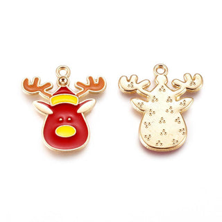 Christmas Reindeer (Red) Enameled.  21x19x1.5mm, Hole: 1.4mm.  (Sold Individually)