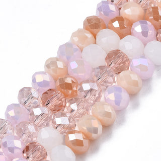 Electroplate Glass Beads Strands, Faceted, Rondelle, Assorted Sandy Pinks, 6x5mm, Hole: 1mm, about 90~92pcs/strand,