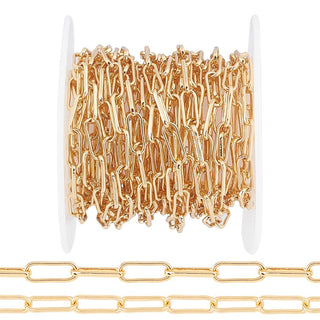 Soldered 18K Gold Plated Brass Paper Clip Chain. 10 x 3.6x 1.1 mm  *Sold by the Foot