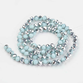 Electroplate Opaque Glass Beads Strands, Half Silver Plated, Faceted, Rondelle, Pale Turquoise Blue, 4x3mm, Hole: 0.4mm, about 130 beads/strand, 16.54 inch(42cm)