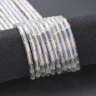 Glass Tube/ Cylinder Shape Bead.  (Electroplated) 4.5~5x2.5mm, Hole: 0.8mm, about 75pcs/Strand.  *See rop Down for Color Options.