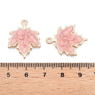 Enamel Maple Leaf Charm, Light Gold, Late Fall Tan, 24x19x2mm, Hole: 1.6mm.  Sold Individually