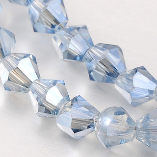 Bicone Beads Faceted. Light Sky Blue  (4 x 4mm) . (approx 90 beads on a 14" strand)