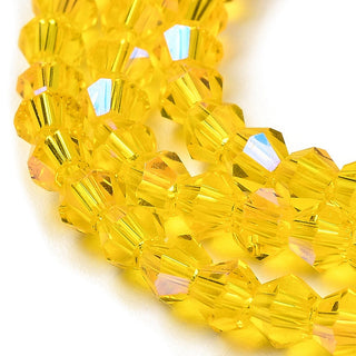 Transparent Electroplate Glass Beads Strands, AB Color Plated, Faceted, Bicone, Golden, 3 mm, Hole: 0.7mm, about 145~150pcs/strand