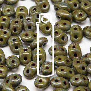 11/0 Czech (MINI) Gem DUO. 6x4mm.   (Opaque Dark Olive Travertine)  *approx 8.5 gram tube