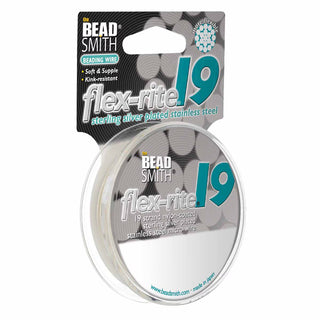 Flex-rite (BEAD STRINGING WIRE) *19 Strand (30 FT)  Silver Plate  (.014 in/ 0.35mm) Nylon Coated Sterling Silver Plated Stainless Steel Micro-Wire.