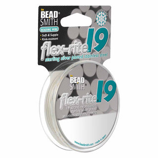 Flex-rite (BEAD STRINGING WIRE) *19 Strand (30 FT)  Silver Plate  (.018 in/ 0.45mm) Nylon Coated Sterling Silver Plated Stainless Steel Micro-Wire.