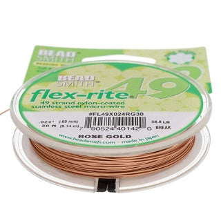 Flex-rite (BEAD STRINGING WIRE) *49 Strand (30FT)  ROSE GOLD  (.024 in/ 0.60mm)