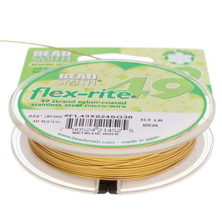 Flex-rite (BEAD STRINGING WIRE) *49 Strand (30FT)  METALLIC GOLD  (.024 in/ 0.60mm)