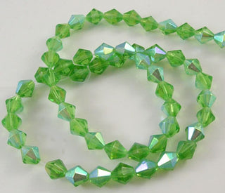 Bicone (Glass)  *Lime Green w/ Half AB Plating  6mm size.  (approx 45 beads strand).