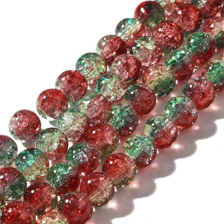 Glass (Crackle) Rounds *Multi Tone.   (Red, Green and Clear Christmas Themed).   8mm  *Approx 50 Beads.