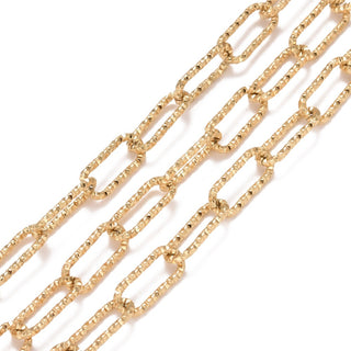 Tarnish Resistant 304 Stainless Steel Paperclip Chains, Faceted, Unwelded, Golden Color, 17x7x1.5mm.  *Sold by the Foot