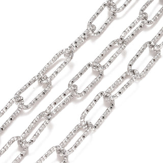 Tarnish Resistant 304 Stainless Steel Paperclip Chains, Faceted, with Spool, Unwelded, Stainless Steel Color, 17x7x1.5mm.  *Sold by the Foot
