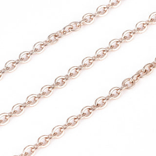 304 Stainless Steel Cable Chains, Soldered, Flat Oval, Rose Gold, 3x2.5x0.5mm.  Sold by the Foot