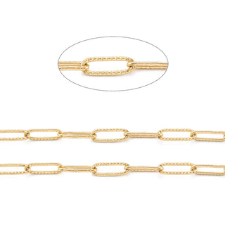 304 Stainless Steel Paperclip Chain, Soldered, with Spool, Real 18K Gold Plated, 66x61mm, 12x4x1mm. (Sold by the Foot)