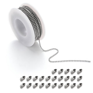 304 Stainless Steel Ball Chains and Ball Chain (20) Connectors Set, Stainless Steel Color, 1.5mm, about 10m/roll  (FULL ROLL!)