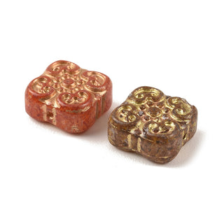 Baking Paint Glass Beads, Metal Enlaced, Mixed Color, Square, 13.5x13.5x6.5mm, Hole: 1.2mm.  (packed 10 Beads)