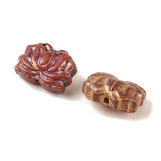 Baking Paint Glass Beads, Metal Enlaced, Mixed Color, Lotus, 11x15x6.5mm, Hole: 1.2mm.  (10 Lotus Flower beads)