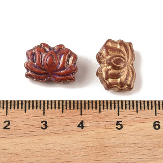 Baking Paint Glass Beads, Metal Enlaced, Mixed Color, Lotus, 11x15x6.5mm, Hole: 1.2mm.  (10 Lotus Flower beads)
