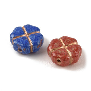 Baking Paint Glass Beads, Metal Enlaced, Mixed Color, Clover, 10x10x5mm, Hole: 1mm.  (15 Beads)