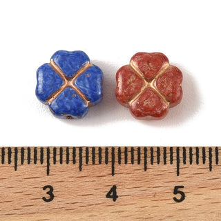 Baking Paint Glass Beads, Metal Enlaced, Mixed Color, Clover, 10x10x5mm, Hole: 1mm.  (15 Beads)