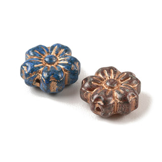 Baking Paint Glass Beads, Metal Enlaced, Random Mixed Colors, Flower, 14x14x6.5mm, Hole: 1.2mm. (10 Beads)