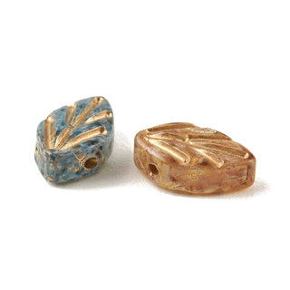 Baking Paint Glass Beads, Metal Enlaced, Mixed Color, Leaf, 17.5x10.5x3.5mm, Hole: 1mm.  (Packed 15 Beads)