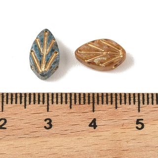 Baking Paint Glass Beads, Metal Enlaced, Mixed Color, Leaf, 17.5x10.5x3.5mm, Hole: 1mm.  (Packed 15 Beads)