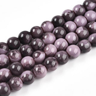 Glass Round Bead Strands, (Looks like porcelain!)  Shades of Purple and Lavender Splash,  *See Size Options.