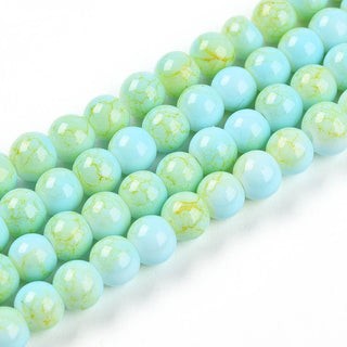Baking Painted Glass Beads Strands, Imitate Porcelain Beads, Round, Cyan, 4~4.5mm, Hole: 0.8mm,  (Approx 100 beads)