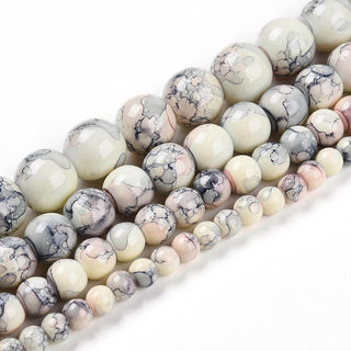 Glass Round Bead Strands, (Looks like porcelain!)  Shades of Blue and Faint Pinky Peach Splash,  *See Size Options.