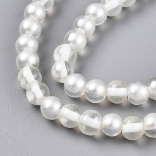 Transparent Glass Beads Strands, Round, Two Tone, Clear, 6~6.5mm, Hole: 1mm,  (Approx 60 beads)